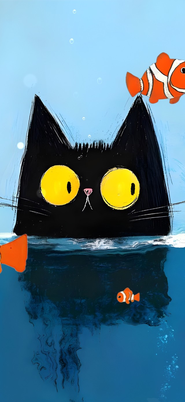 创意搞怪~三小只黑喵与好多鱼！