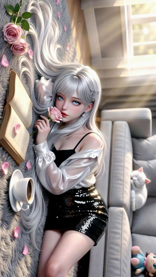 银发玫瑰美少女居家日常