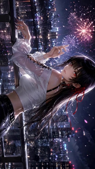 都市烟花夜二次元美少女