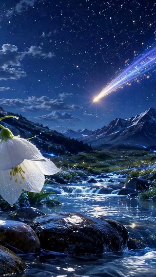 月夜流星溪流治愈风景