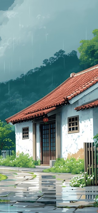 雨中小院