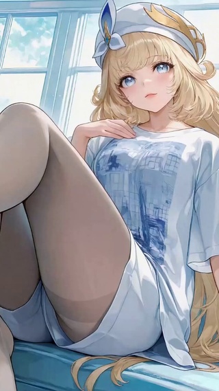 清新蓝调窗边金发美少女尼可
