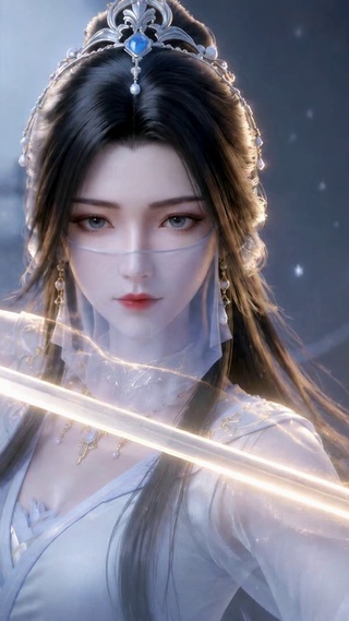 古风清冷白衣持剑美女