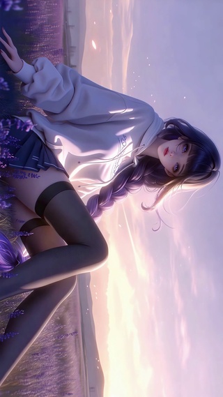 薰衣草花田的紫发少女