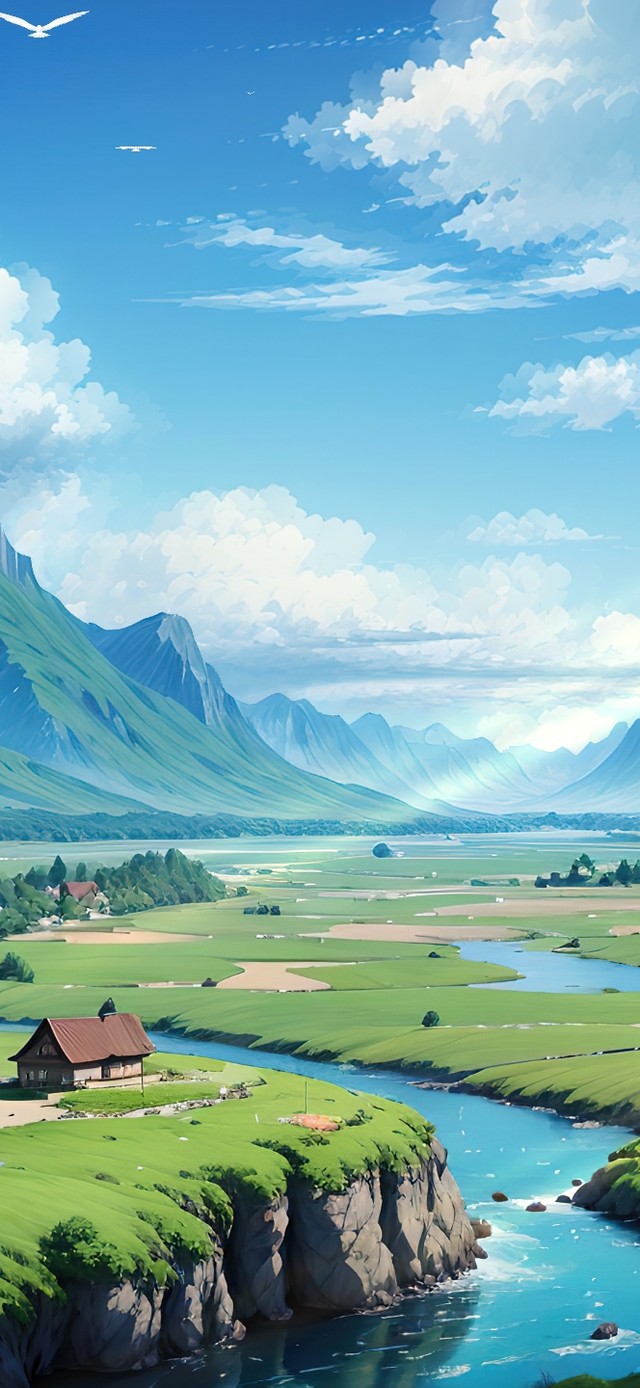 唯美治愈夏日高山河流