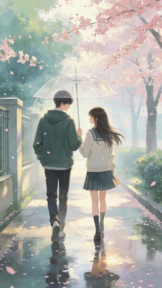 雨中漫步情侣