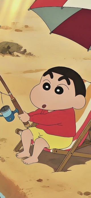 蜡笔小新在小河边垂钓