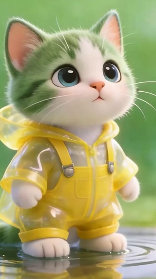 可爱穿着雨衣猫咪