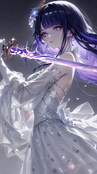 紫发白裙持剑少女