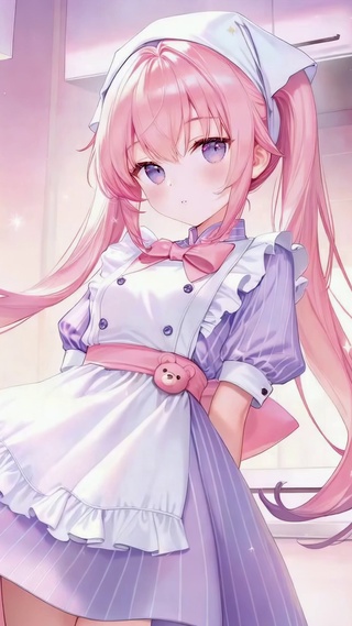 粉发双马尾小厨娘