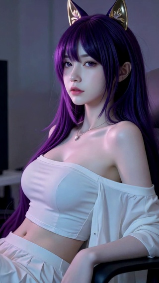 紫发猫耳电竞美少女