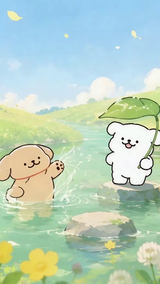 春日溪边治愈可爱小狗