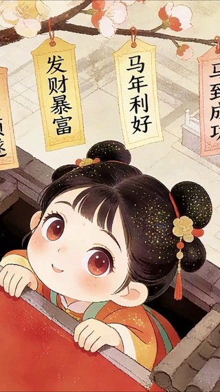 宫城上许愿签可爱小女孩