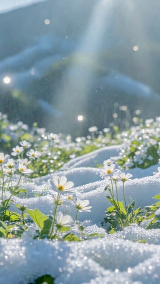 雪后山间治愈小白花