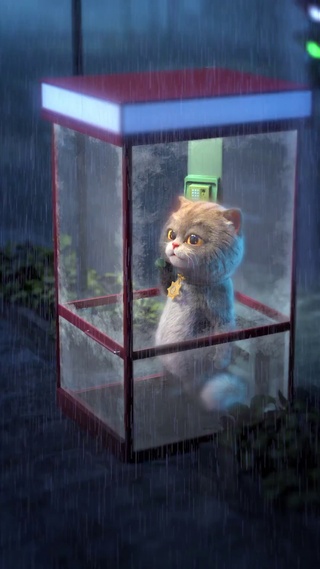 斑布猫-电话亭里的雨天