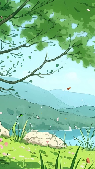 护眼绿景树木河流山川