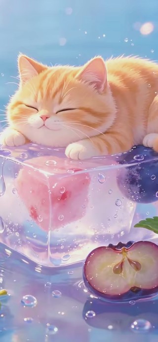 冰块上的小猫