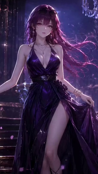 暗夜宫殿紫发紫礼服美少女