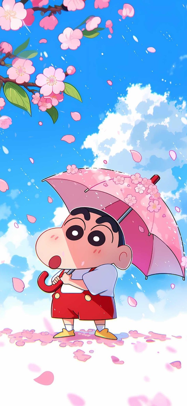 樱花雨里的撑伞小新