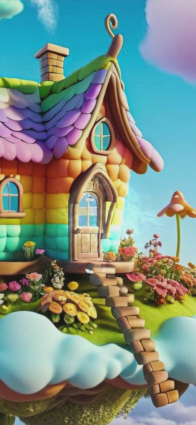 黏土插画空中小屋