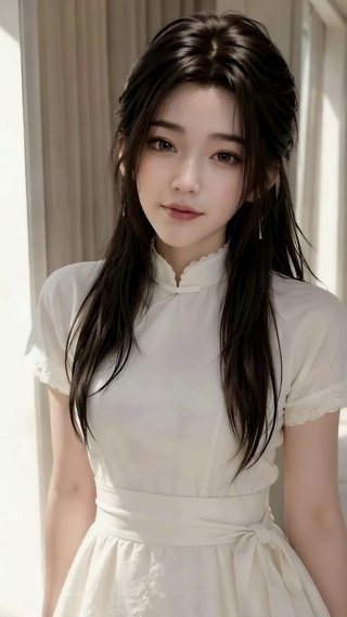 落地窗旁气质清纯美女