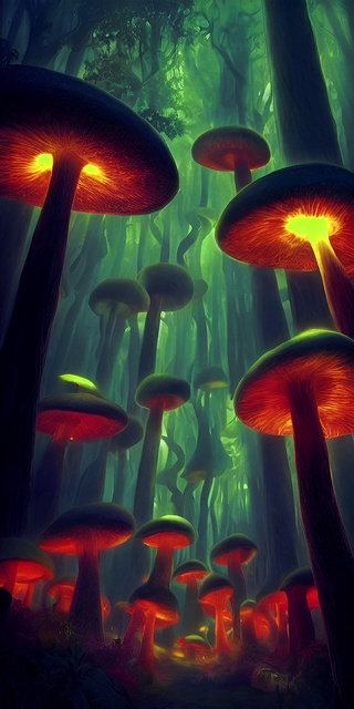 AI绘画奇幻蘑菇森林