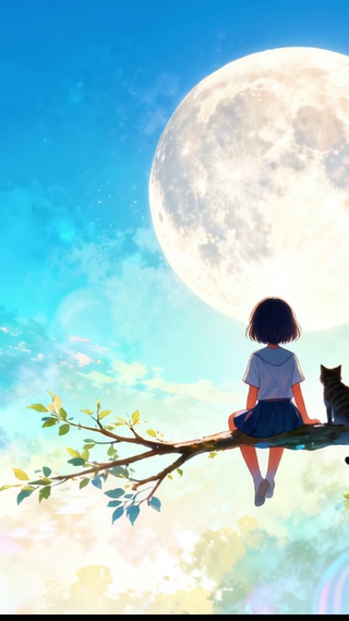 月下少女与猫