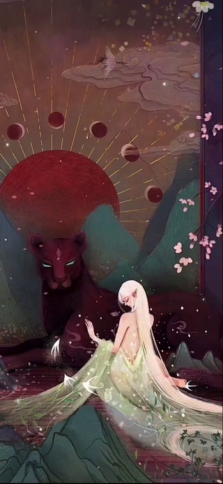 插画黑豹与美女