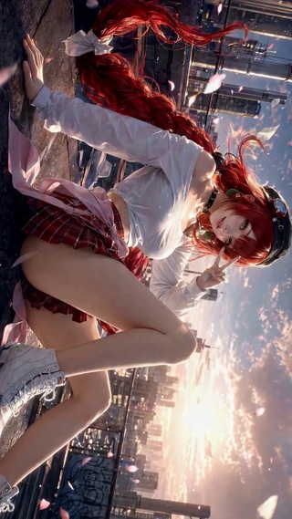 落日屋顶少女