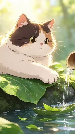 盛夏玩水的小猫