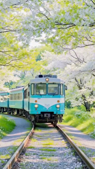 樱花隧道里的春日列车