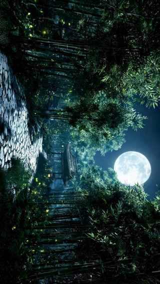 月夜竹林古风小径