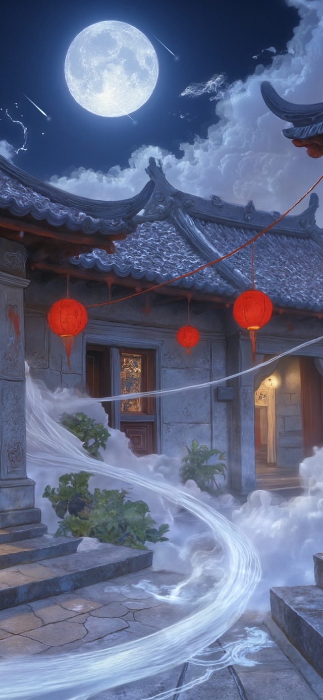 古风月夜：云雾间的中式建筑绮梦