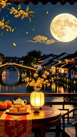 万家团圆中秋江南夜景