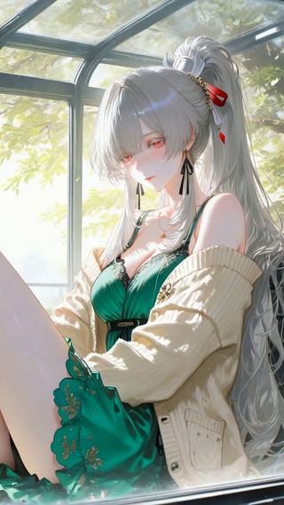 阳光花房银发长腿美少女