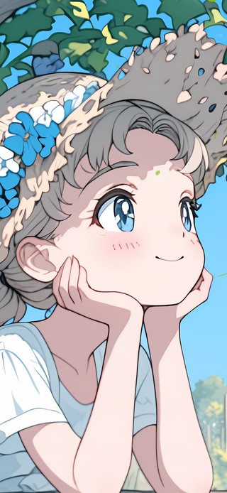 葡萄架下的可爱少女