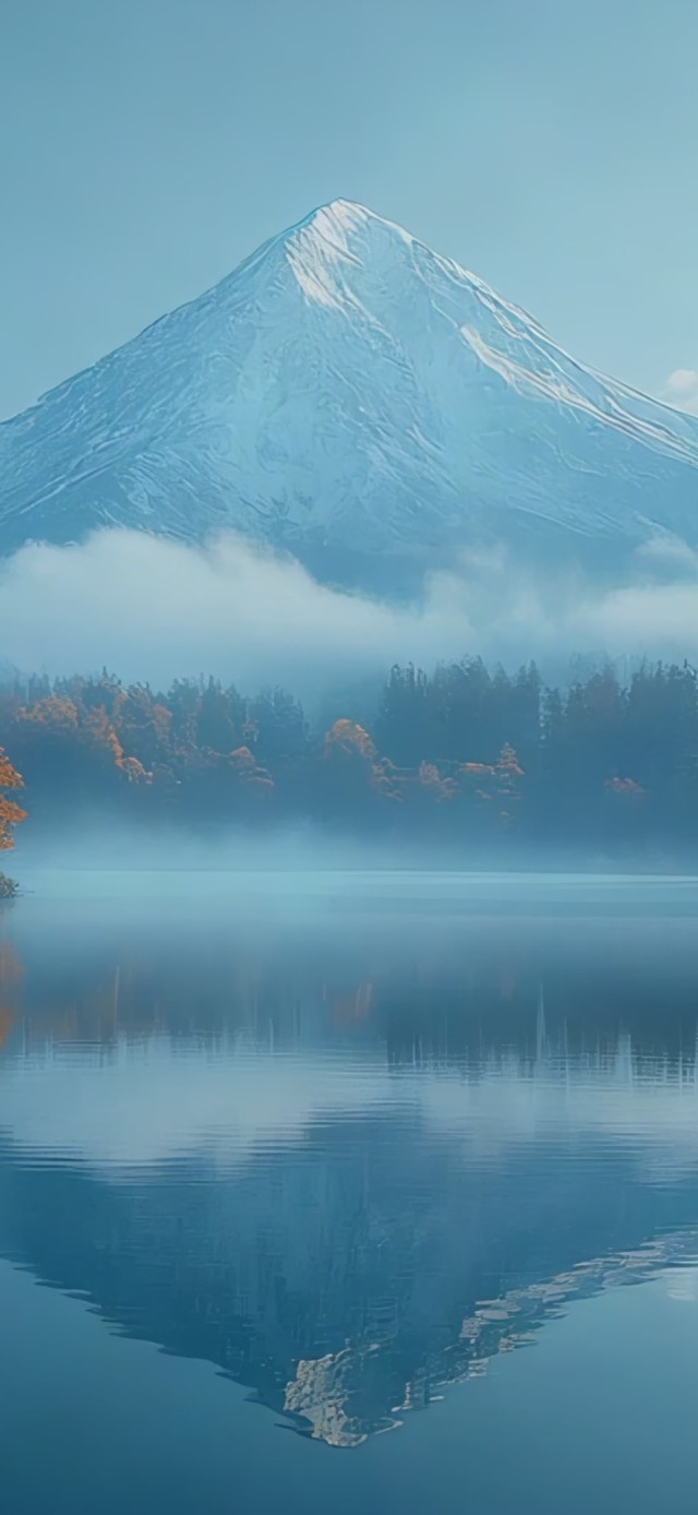 秋湖映雪山