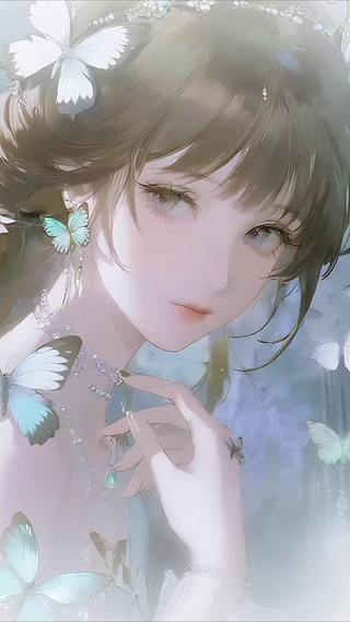 雾白蓝蝶少女
