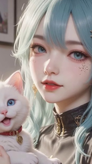 温馨居家女孩和猫