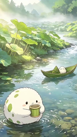 溪流呆萌白团子