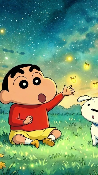 夏夜星空下的小新与小白