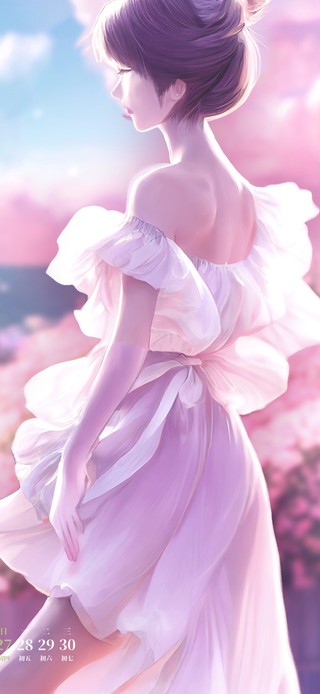 樱花少女背影