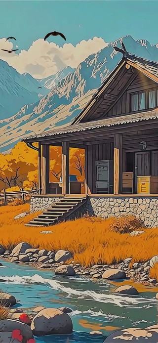 秋山溪畔的木屋