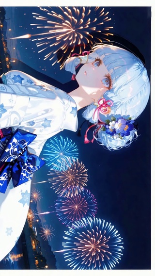 夏夜烟花和服二次元美少女