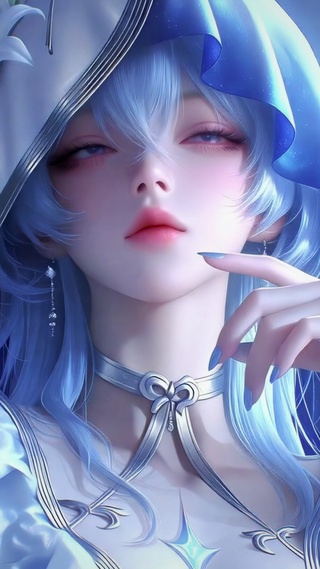 花海蓝发少女
