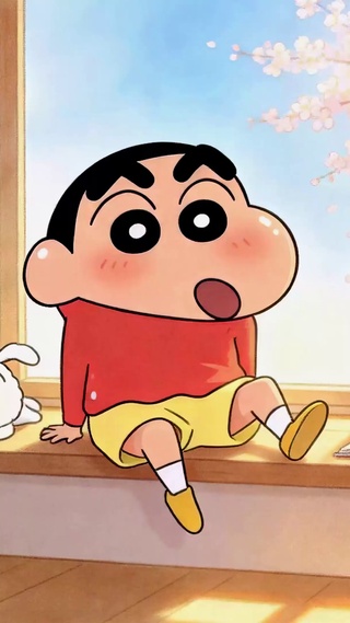 蜡笔小新樱花窗边治愈壁纸
