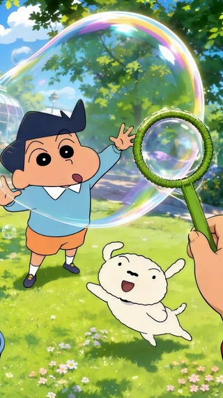 蜡笔小新春日公园吹泡泡