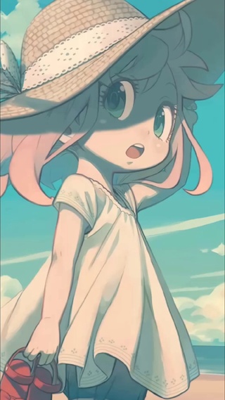 3d动态海边小女孩4k