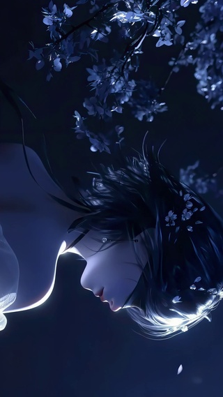 蒙眼落花短发少女