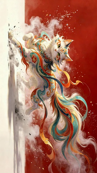国潮敦煌风彩绘灵猫